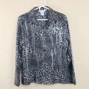 Exclusively Misook Zip Up Jacket Black Gray Medium